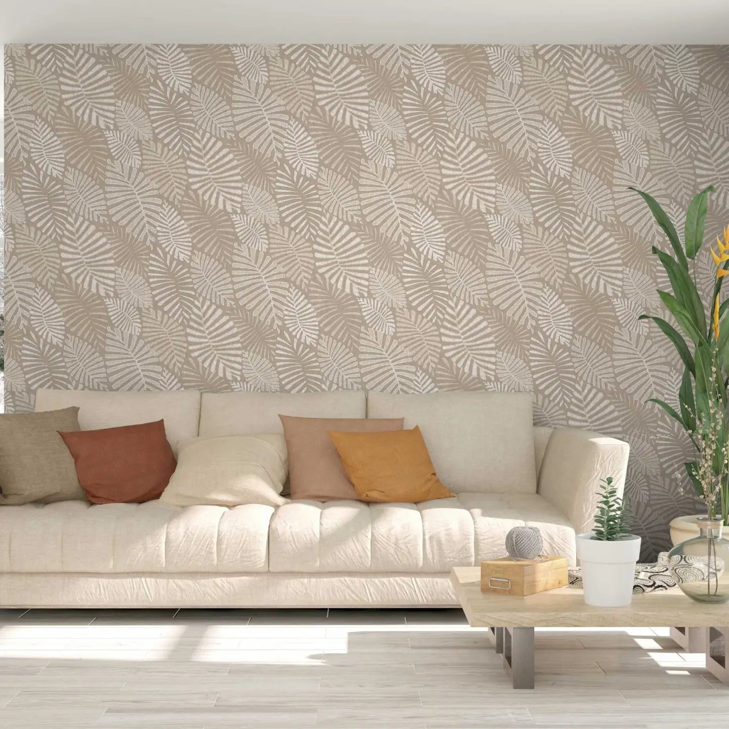 Indigo Palms Beige Wallpaper (53x100 cm)