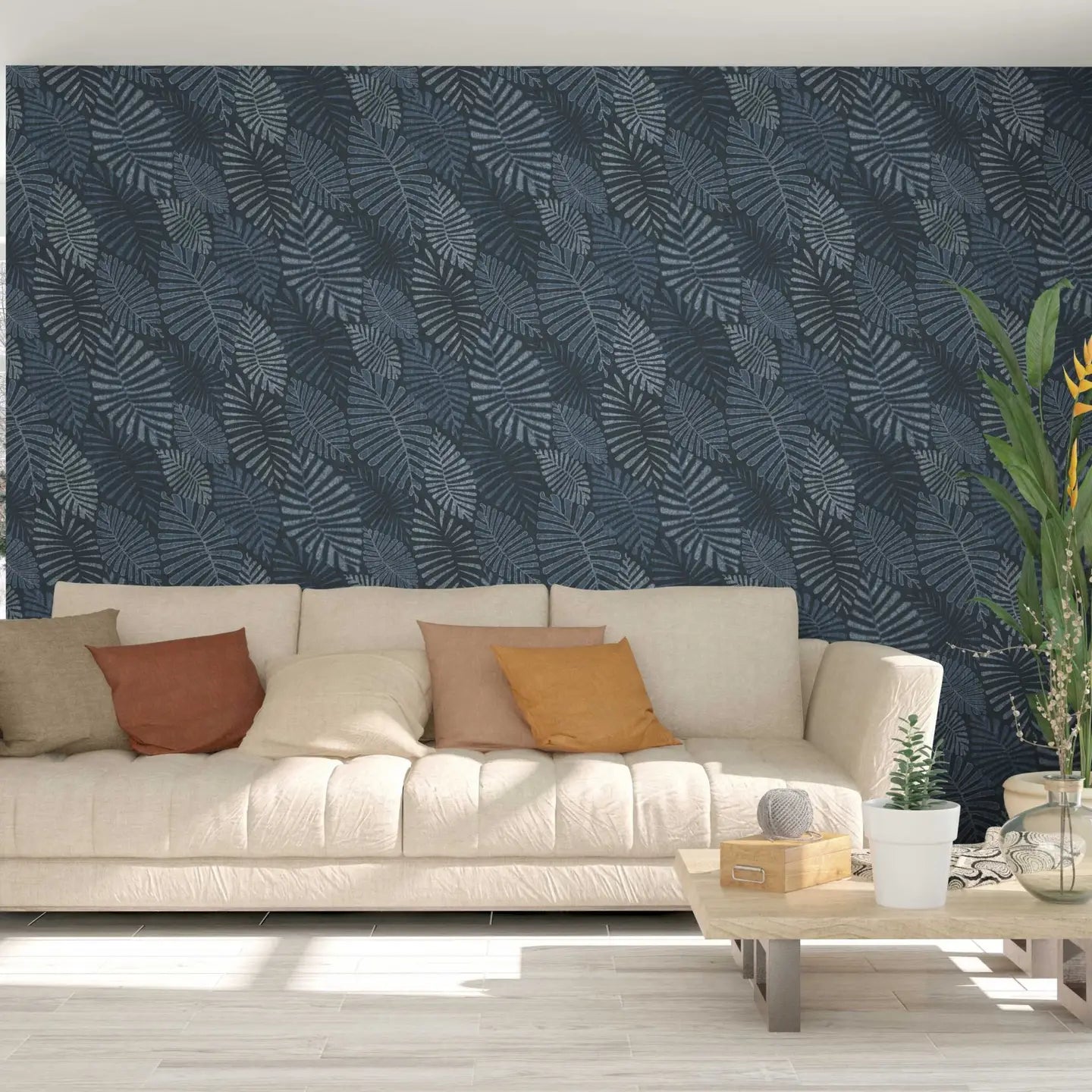 Indigo Palms Blue Wallpaper (53x100 cm)
