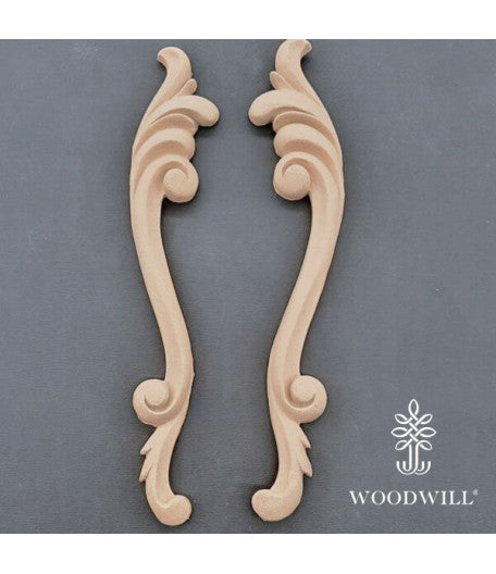 Woodwill - Fregio Onlay Intagliato in Legno 26x4 cm (2 pezzi)