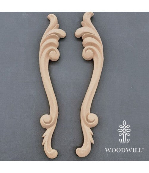 Woodwill - Fregio Onlay Intagliato in Legno 26x4 cm (2 pezzi)