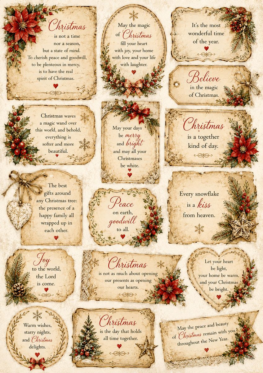 Decoupage MyRestyling - Vintage Christmas Quotes & Labels 1 - Inglese