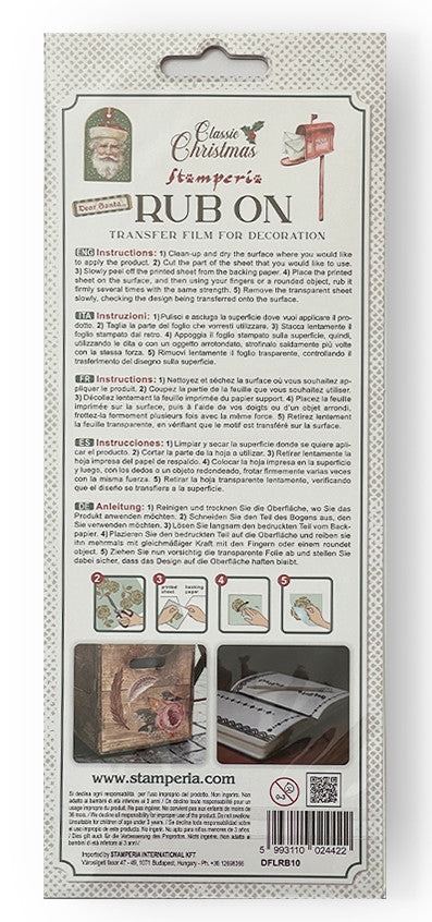 Stamperia - Rub on cm 10,16x21,6 Classic Christmas