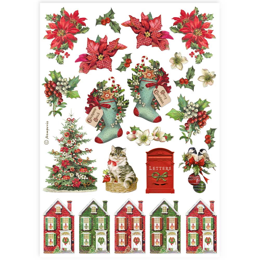 Stamperia - Decoupages A4 Classic Christmas - Fiori, Calze e Case