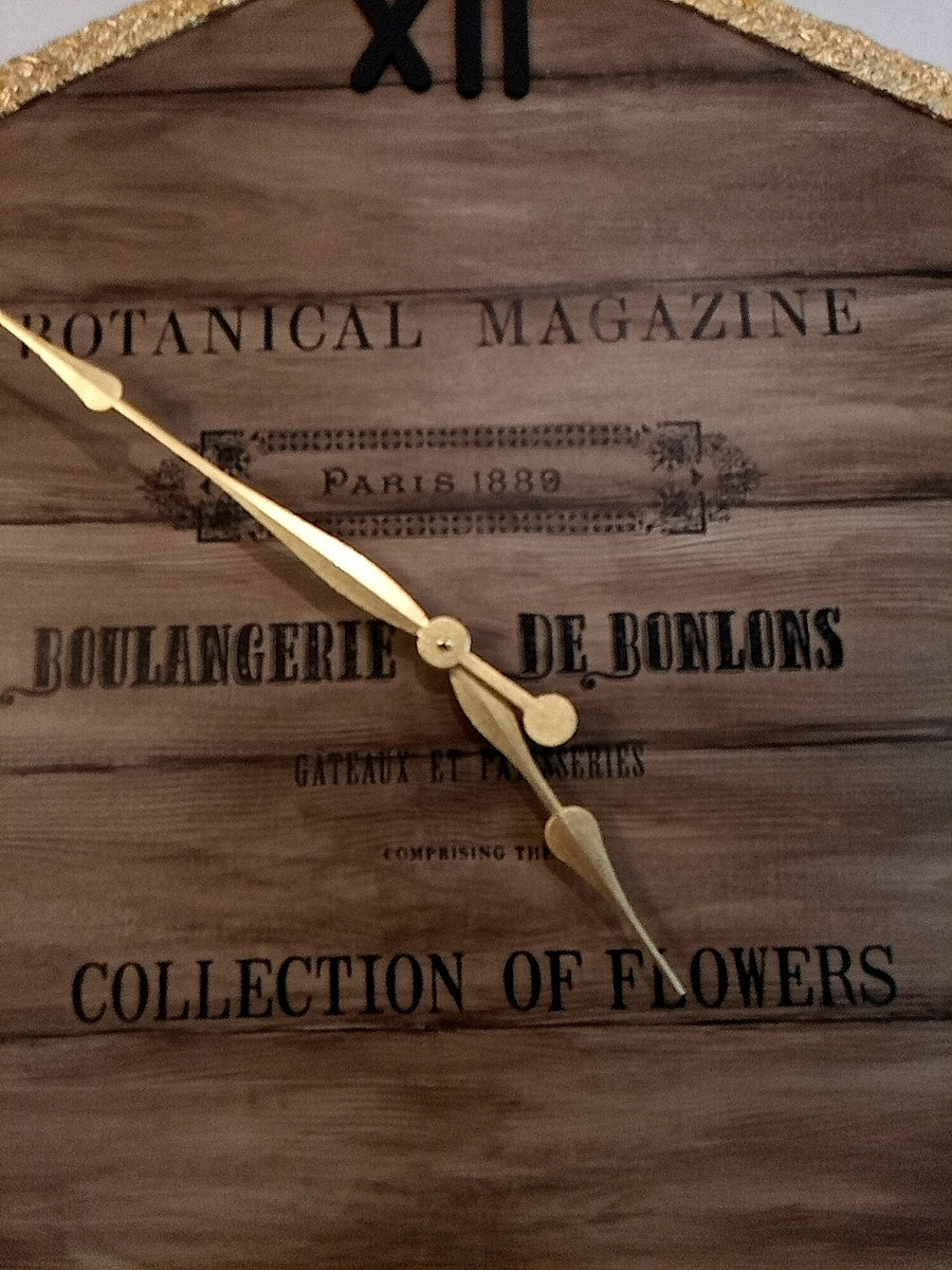 Orologio da Parete Grande Dipinto a Mano - Canvas Shabby Chic con Foglia Oro 89x96cm