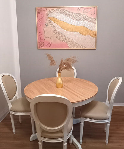 Quadro La Chioma - Opera d'Arte con Rilievi Materici e Cornice Dorata 124x84cm