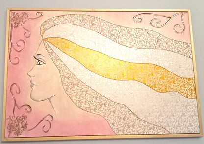 Quadro La Chioma - Opera d'Arte con Rilievi Materici e Cornice Dorata 124x84cm