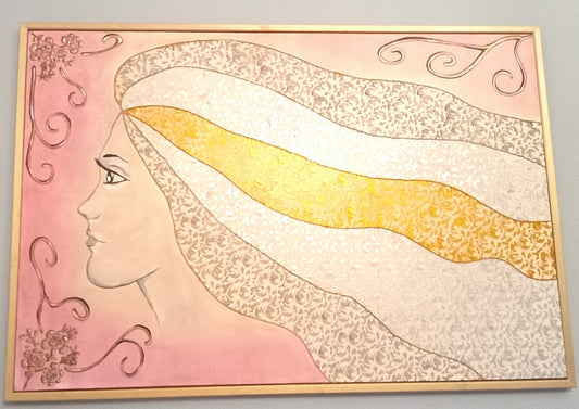 Quadro La Chioma - Opera d'Arte con Rilievi Materici e Cornice Dorata 124x84cm