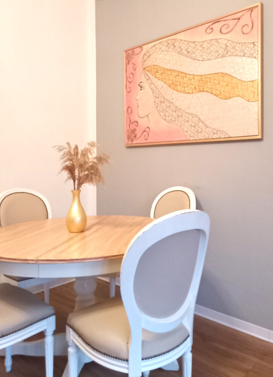 Quadro La Chioma - Opera d'Arte con Rilievi Materici e Cornice Dorata 124x84cm