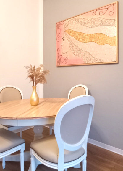 Quadro La Chioma - Opera d'Arte con Rilievi Materici e Cornice Dorata 124x84cm