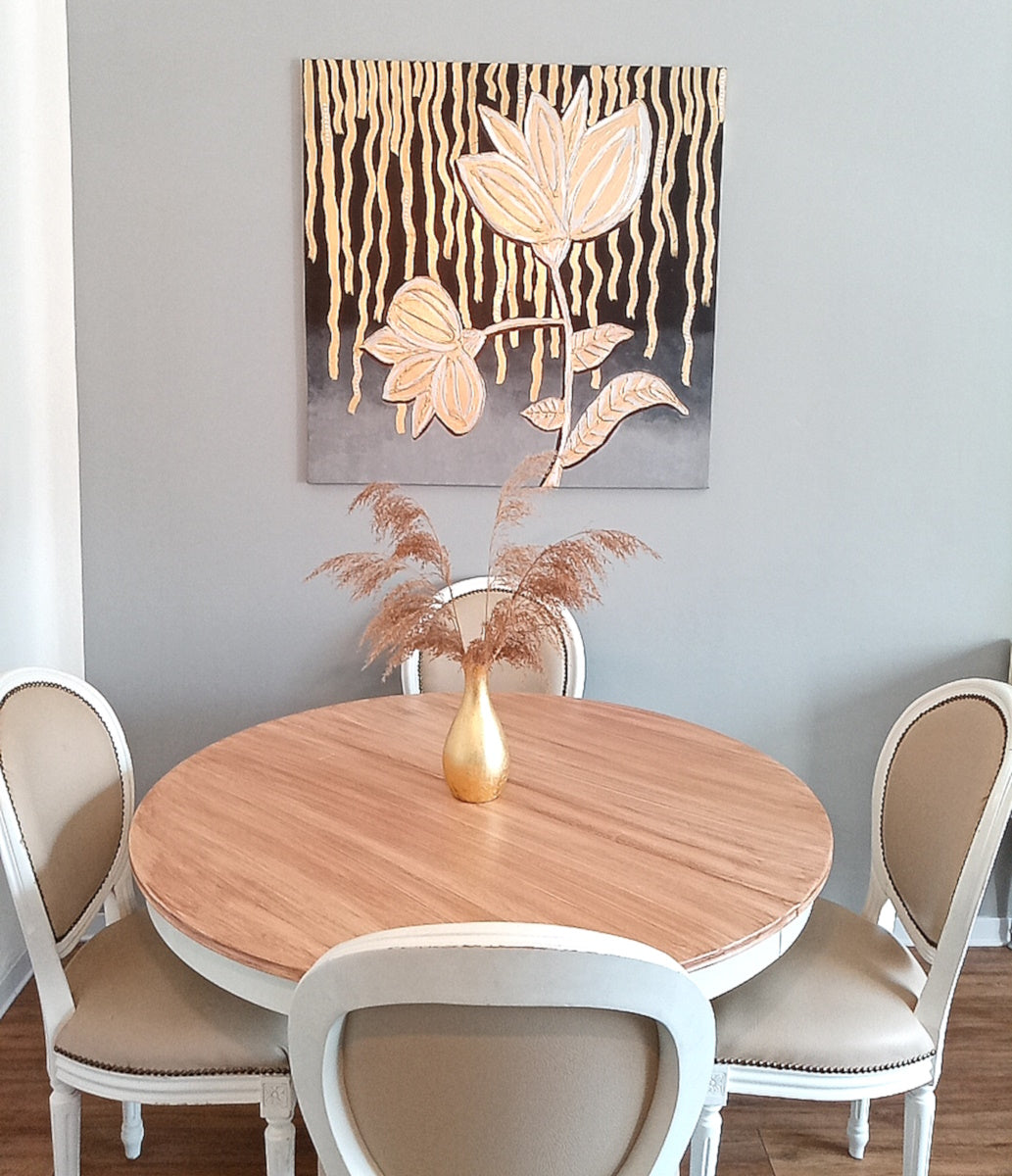 Quadro Canvas Nightly Flower - Opera d'Arte Materica con Foglia Oro 96x96cm