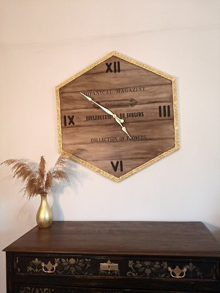 Orologio da Parete Grande Dipinto a Mano - Canvas Shabby Chic con Foglia Oro 89x96cm