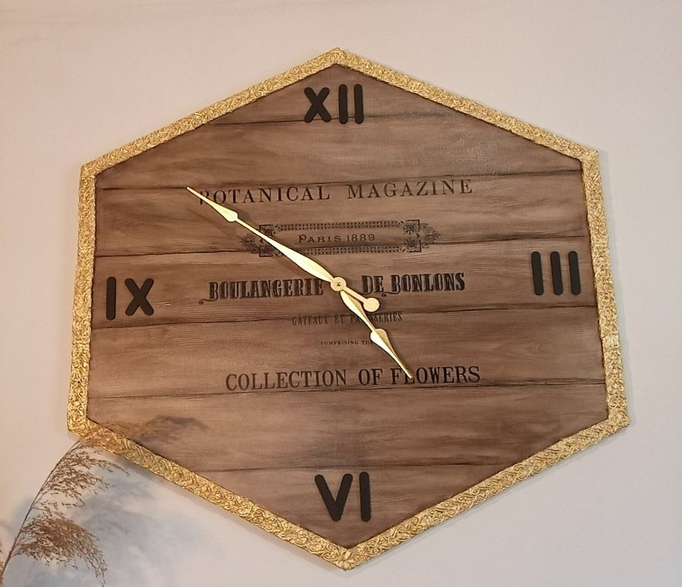 Orologio da Parete Grande Dipinto a Mano - Canvas Shabby Chic con Foglia Oro 89x96cm