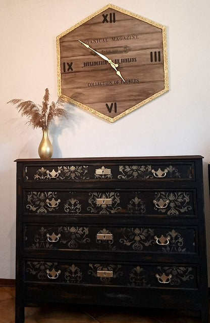 Orologio da Parete Grande Dipinto a Mano - Canvas Shabby Chic con Foglia Oro 89x96cm