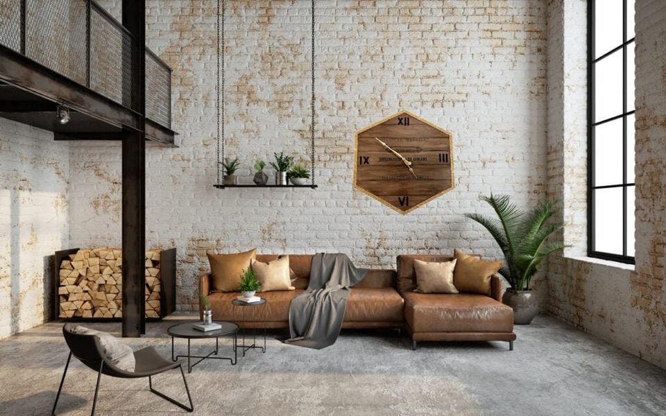 Orologio da Parete Grande Dipinto a Mano - Canvas Shabby Chic con Foglia Oro 89x96cm