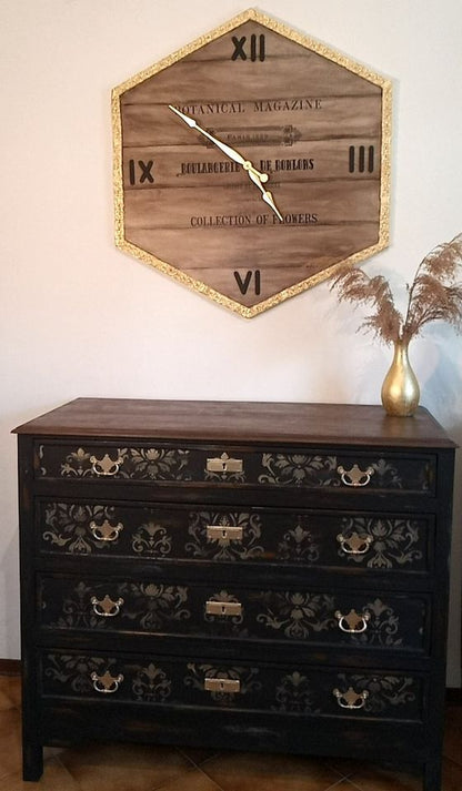 Orologio da Parete Grande Dipinto a Mano - Canvas Shabby Chic con Foglia Oro 89x96cm