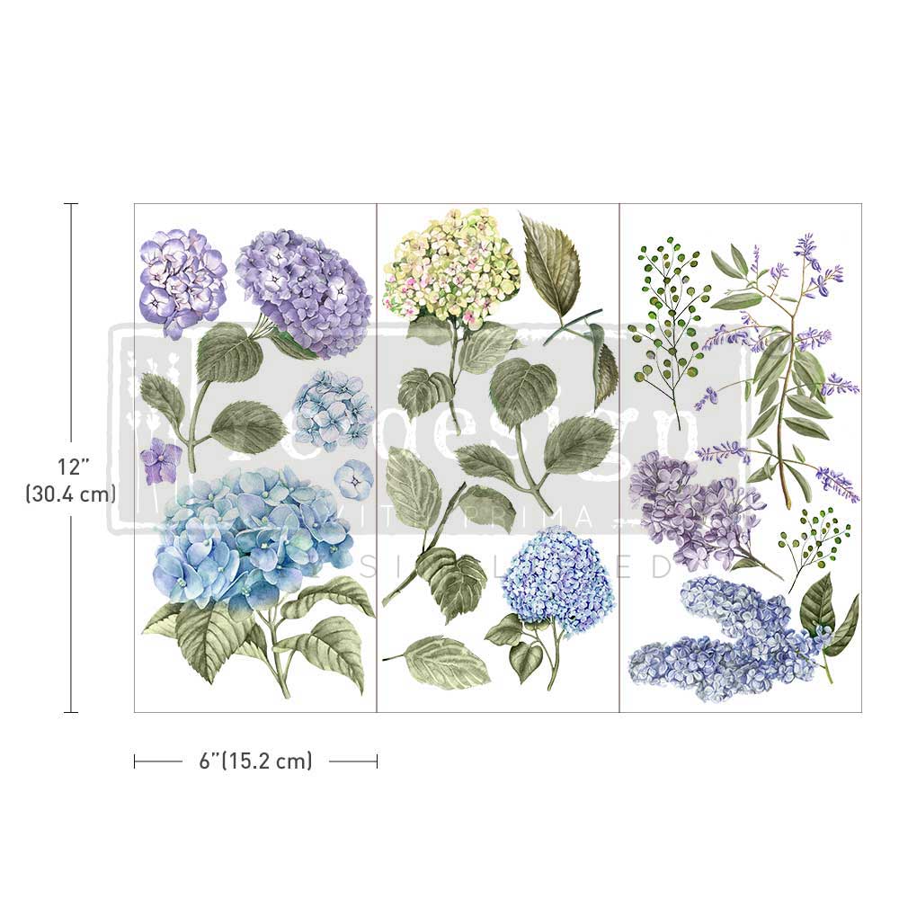 Redesign Small Transfer Mystic Hydrangea 15.2x30.5 cm (in 3 sheets)