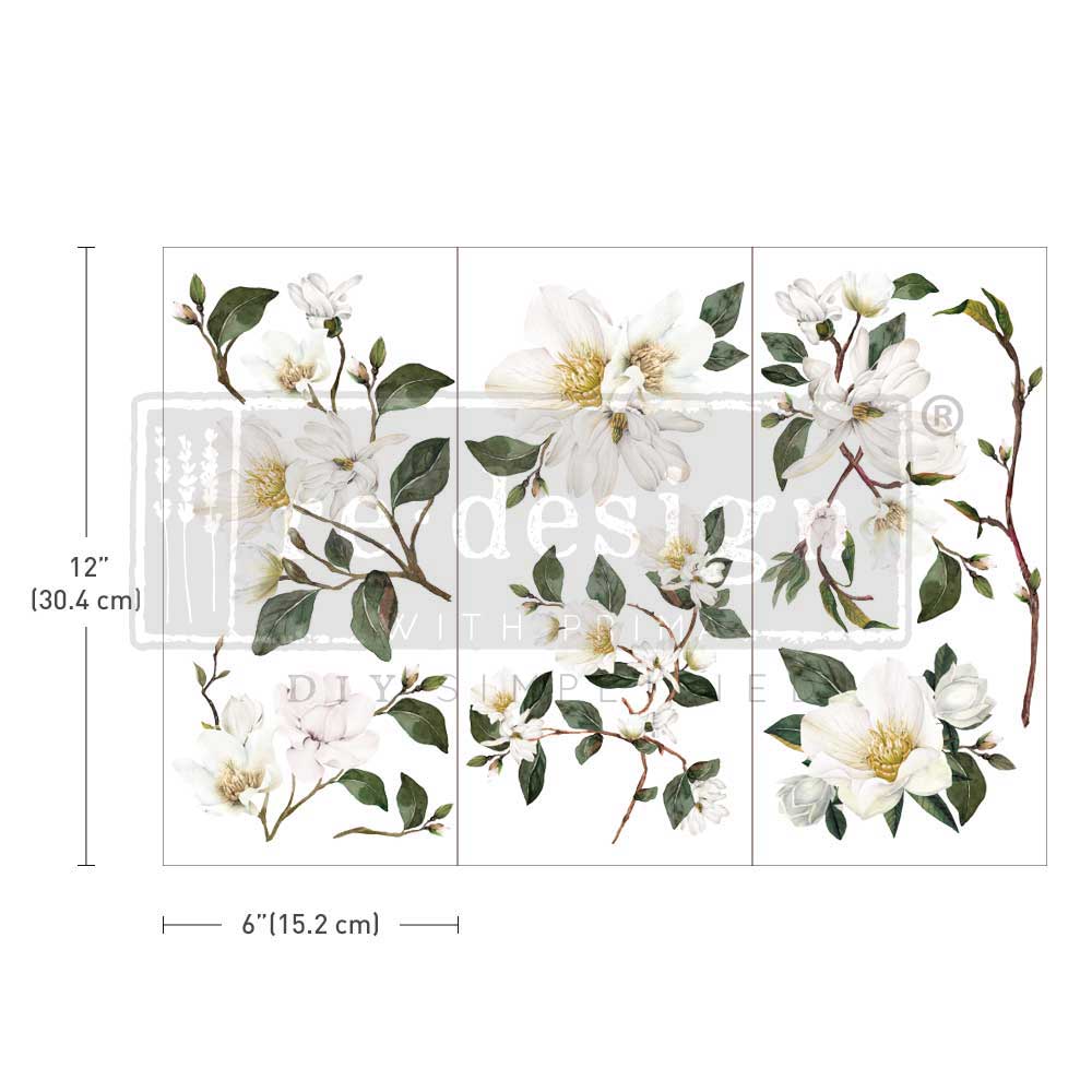 Redesign Small Transfer White Magnolia 15.2x30.5 cm (in 3 sheets)