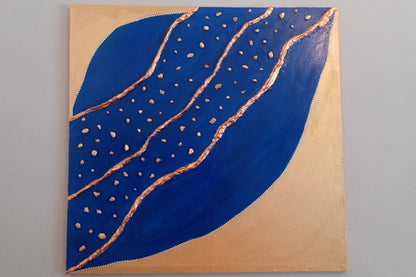 Canvas The Milky Way - Quadro Dipinto a Mano Blu e Oro 88x88cm