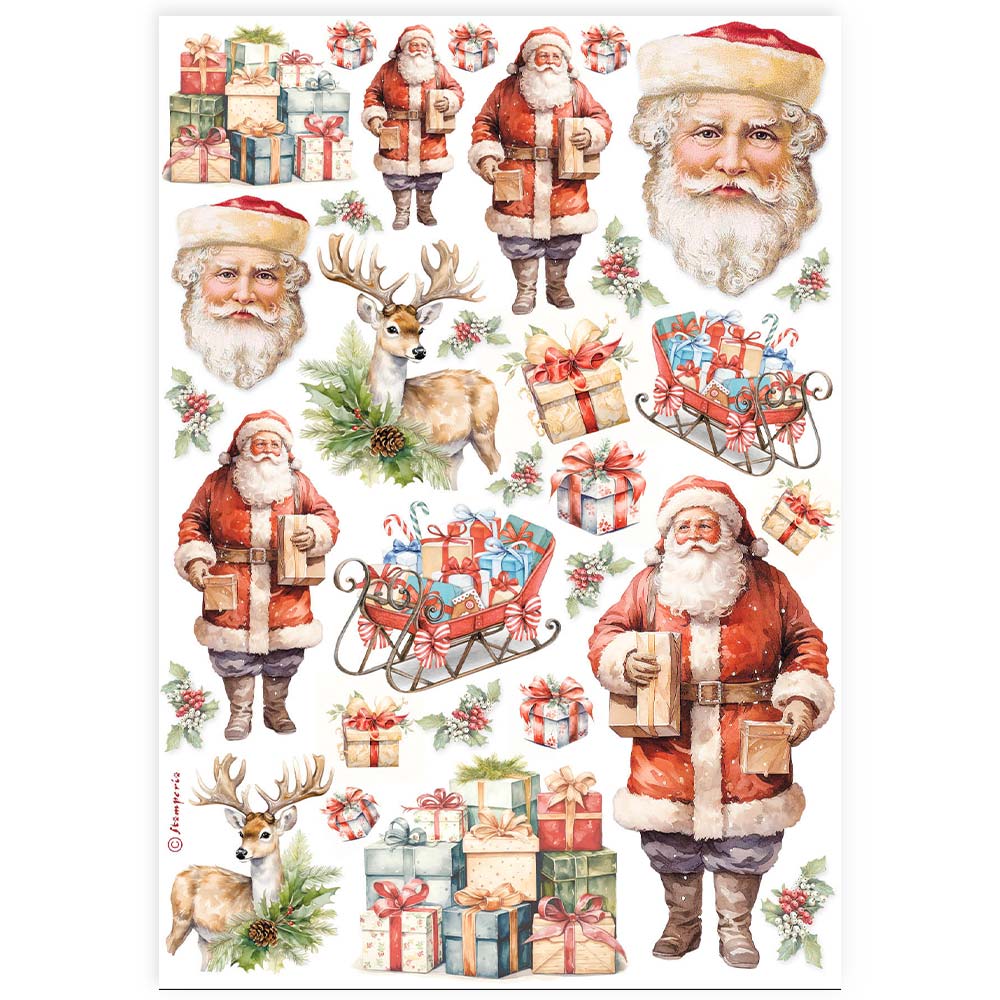 Stamperia - Decoupages A4 Classic Christmas - Babbo Natale, Pacchi Regalo, Renne