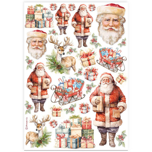 Stamperia - Decoupages A4 Classic Christmas - Babbo Natale, Pacchi Regalo, Renne