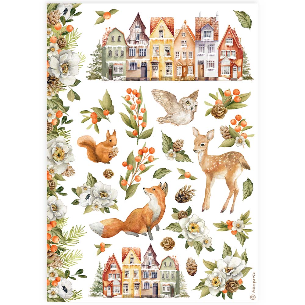 Stamperia - Decoupages A4 Classic Christmas - Case, Fiori, Pigne, Animaletti