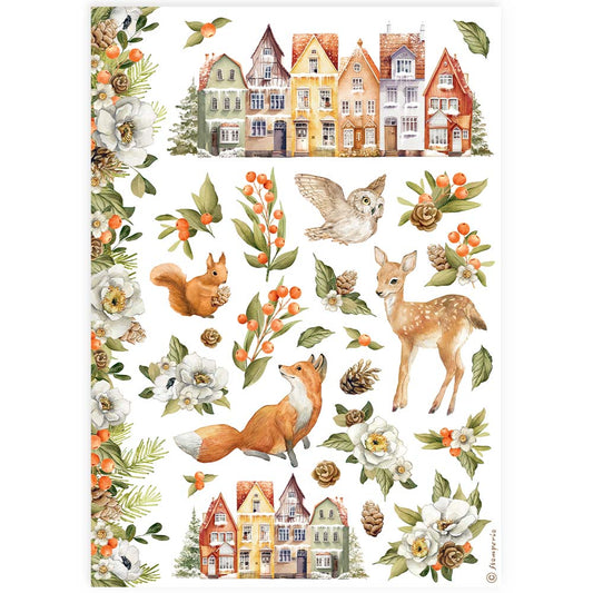 Stamperia - Decoupages A4 Classic Christmas - Case, Fiori, Pigne, Animaletti
