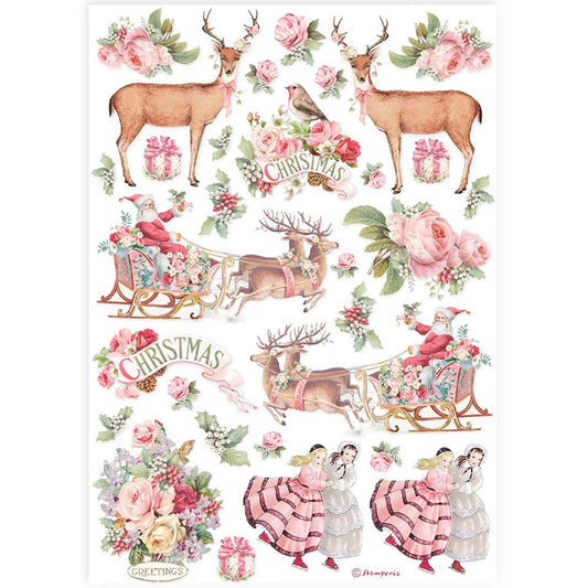 Stamperia - Decoupages A4 Classic Christmas - Renne, Slitte, Rose