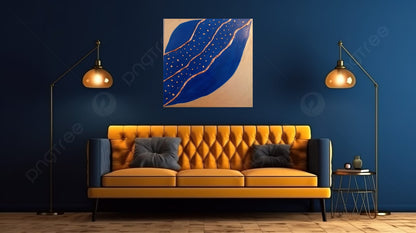 Canvas The Milky Way - Quadro Dipinto a Mano Blu e Oro 88x88cm