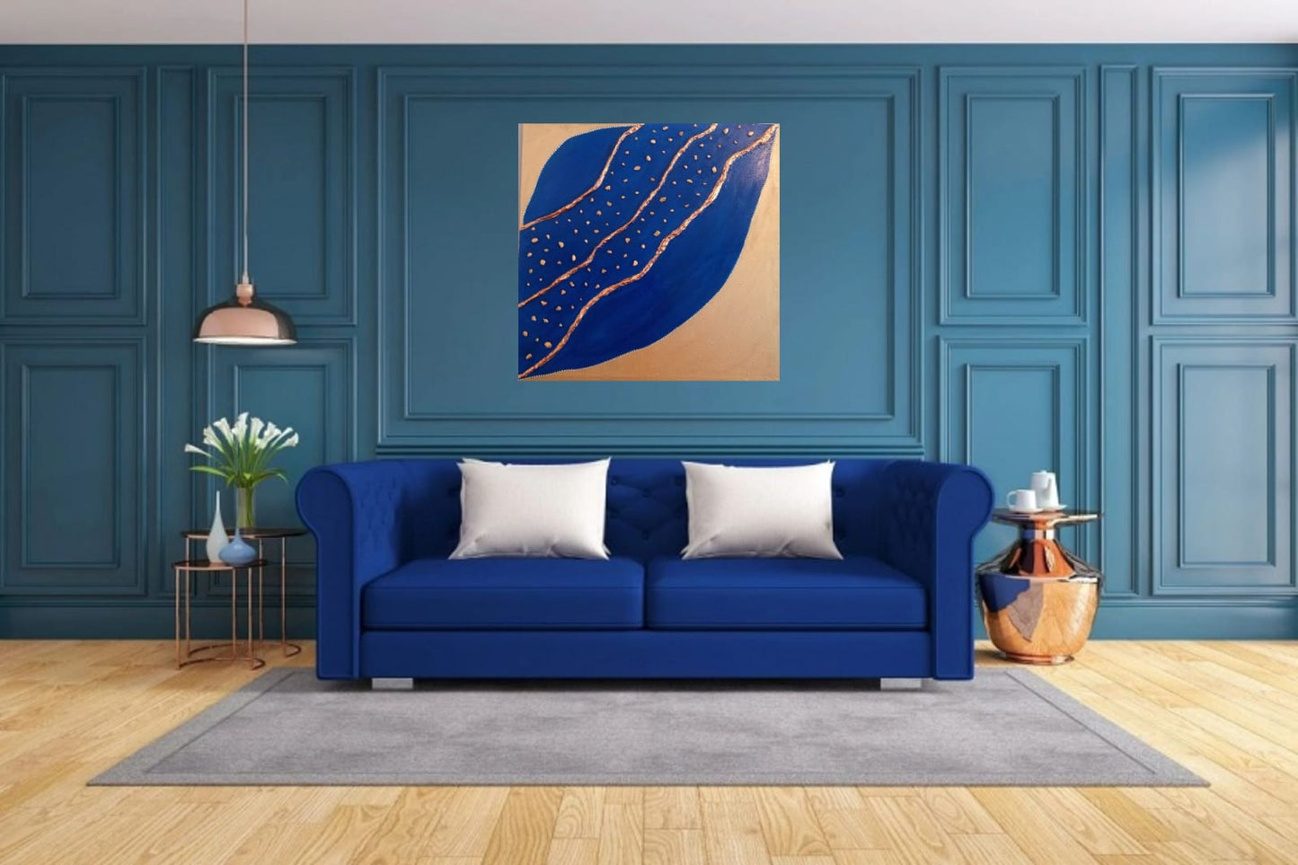 Canvas The Milky Way - Quadro Dipinto a Mano Blu e Oro 88x88cm