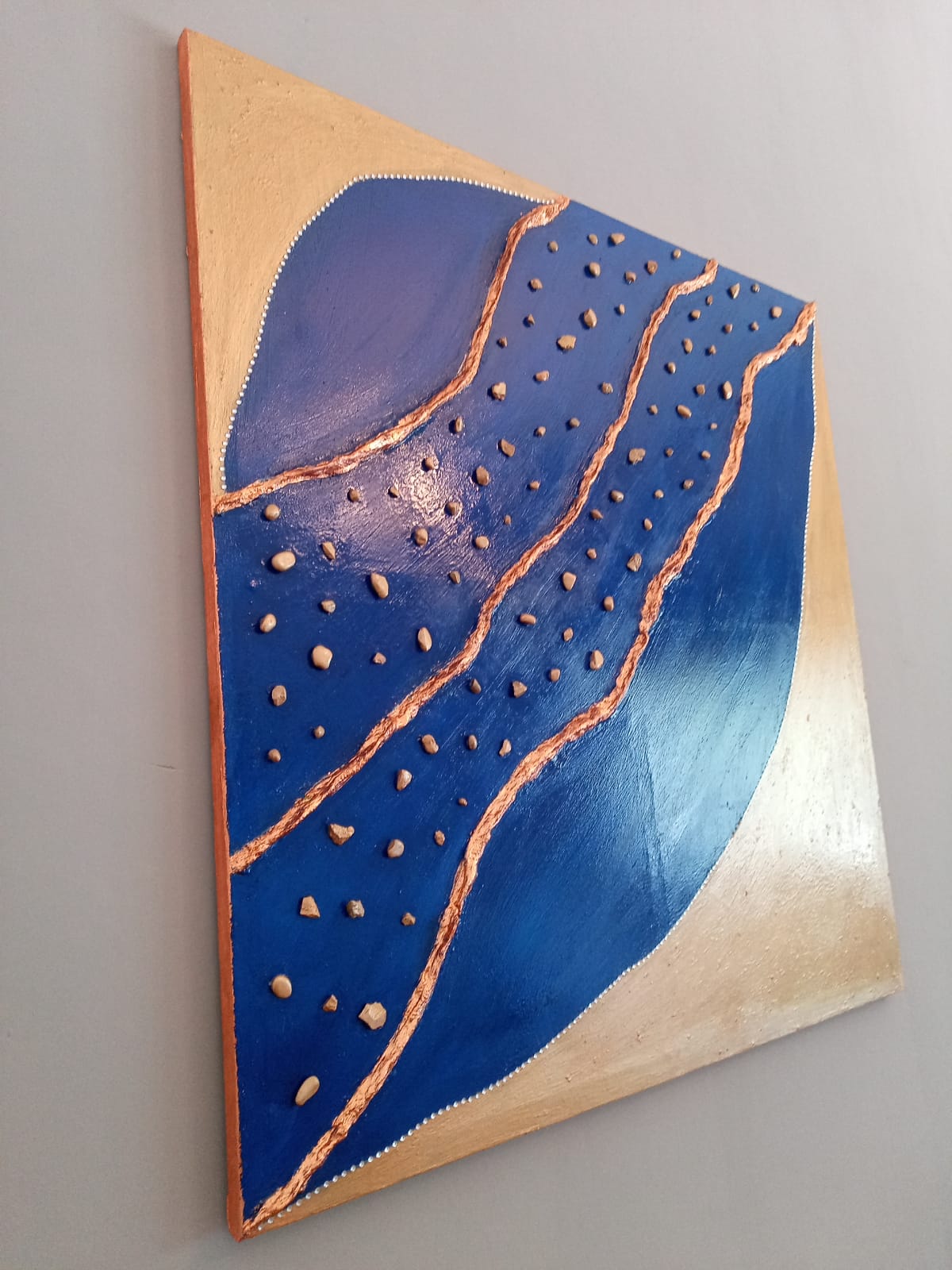 Canvas The Milky Way - Quadro Dipinto a Mano Blu e Oro 88x88cm