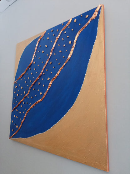 Canvas The Milky Way - Quadro Dipinto a Mano Blu e Oro 88x88cm