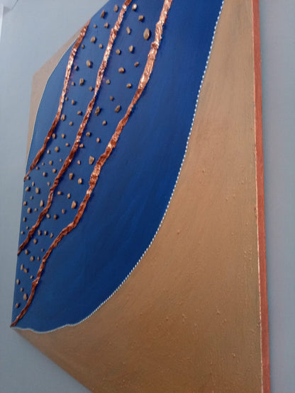 Canvas The Milky Way - Quadro Dipinto a Mano Blu e Oro 88x88cm