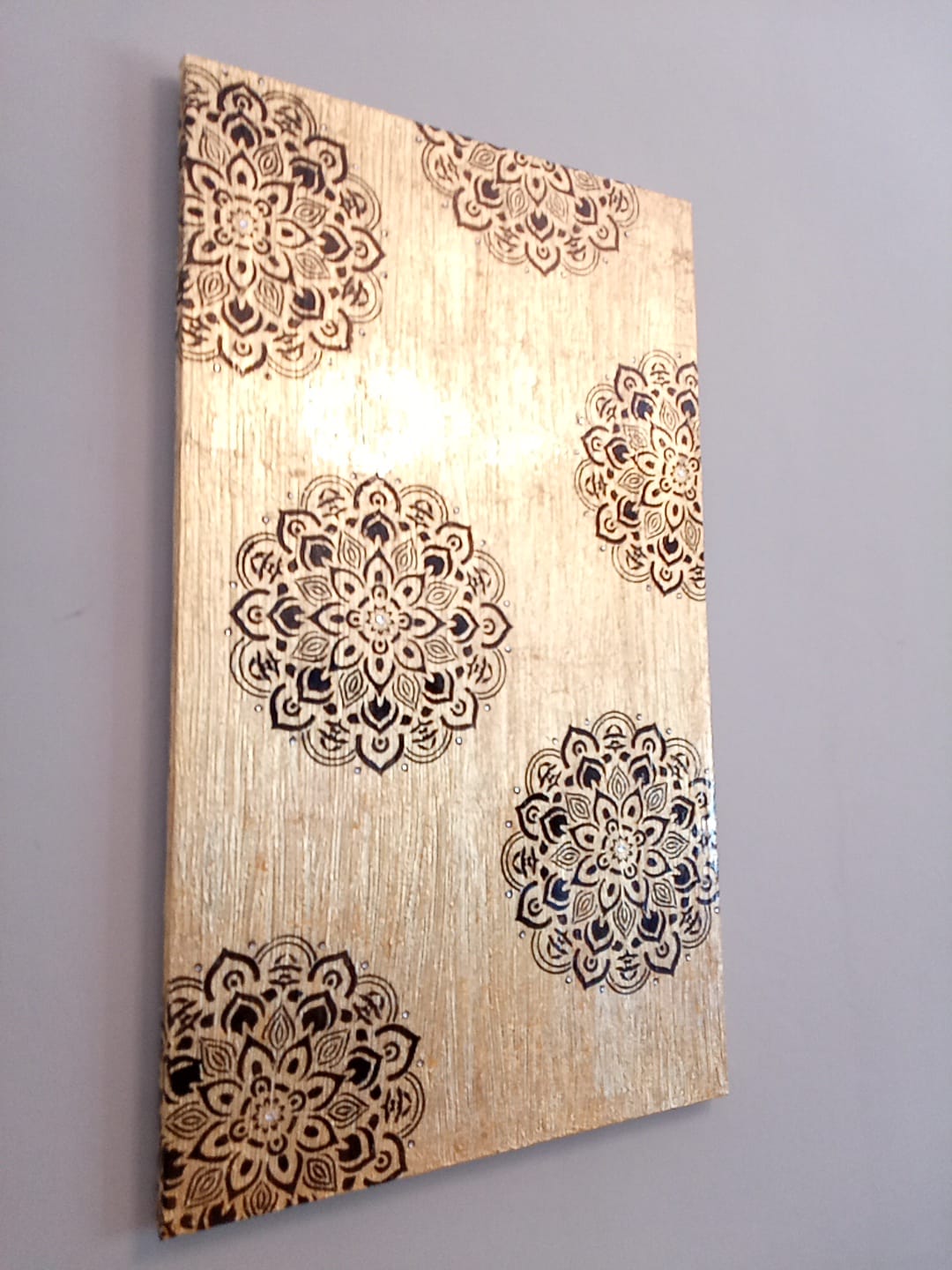 Quadro Canvas Gold Mandala - Opera Materica con Foglia Oro e Resina Epossidica 95x55cm
