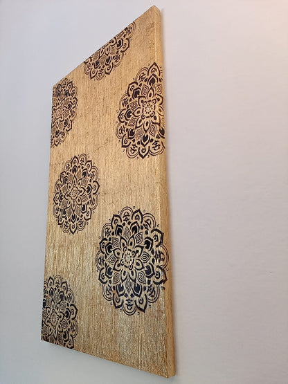 Quadro Canvas Gold Mandala - Opera Materica con Foglia Oro e Resina Epossidica 95x55cm