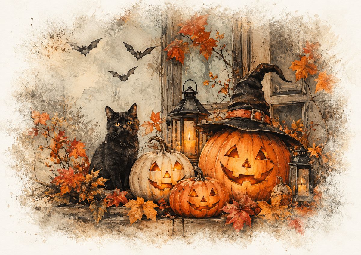 Carta di riso per decoupage Zucche - Gatto Nero - Pipistrelli MyRestyling per decorazione mobili