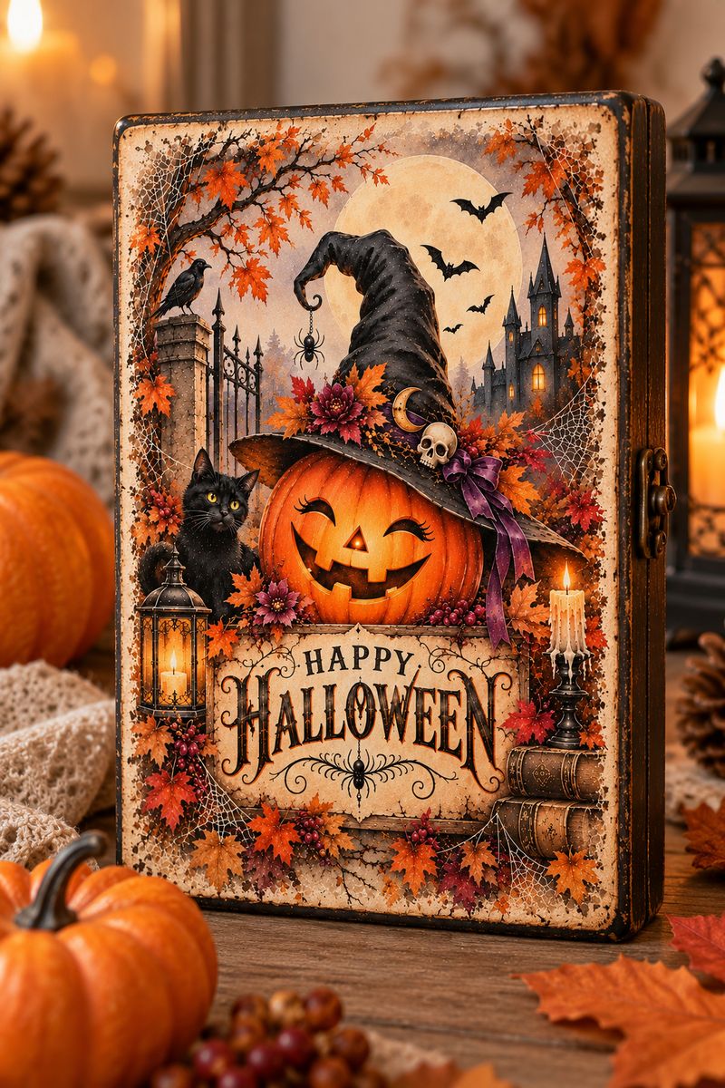Dettaglio grafica e applicazione decoupage Happy Halloween MyRestyling