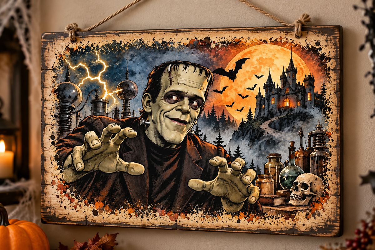 Dettaglio grafica e applicazione decoupage Frankenstein Junior MyRestyling