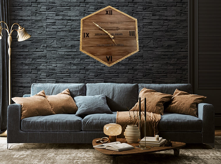 Orologio da Parete Grande Dipinto a Mano - Canvas Shabby Chic con Foglia Oro 89x96cm