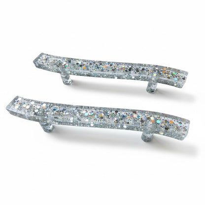 Coppia di Maniglie Stardust Silver - Artigianali in Resina Epossidica