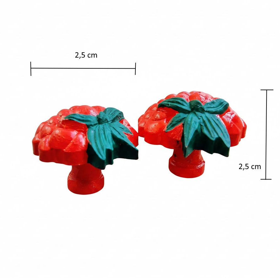 Coppia di Pomelli Strawberry Fields - Artigianali in Resina Poliuretanica, Dipinti a Mano
