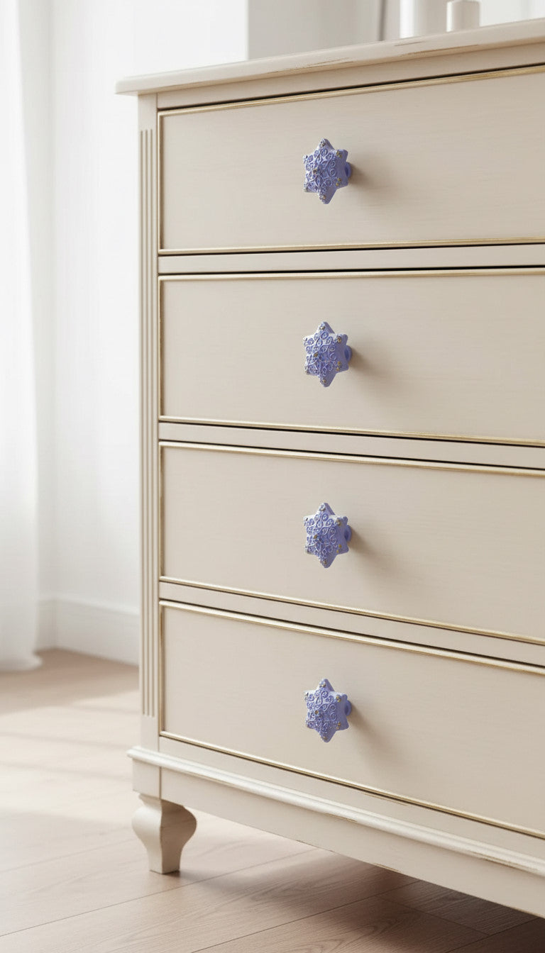 Coppia di Pomelli Stars Swirls - Artigianali in Resina Poliuretanica, Dipinti a Mano