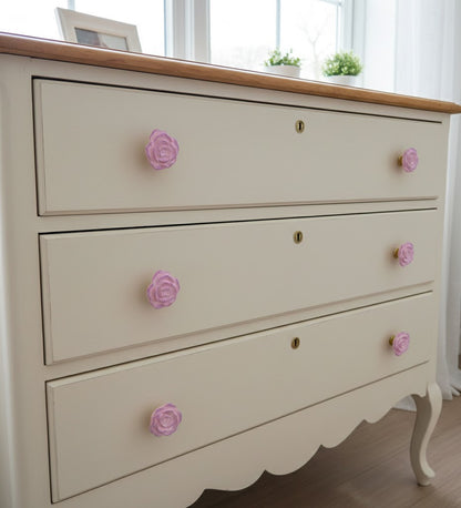 Coppia di Pomelli Vintage Rose - Artigianali in Resina Poliuretanica, Dipinti a Mano